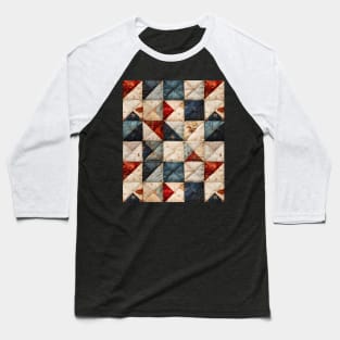 Retro Geometric Distressed Patchwork Quilt Pattern Baseball T-Shirt